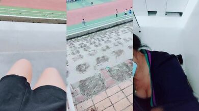 看了秒硬的户外主播，逼里塞着跳蛋跑到学校操场发骚，跑进男厕露脸全裸大黑牛自慰骚逼，站着尿尿揉奶玩逼